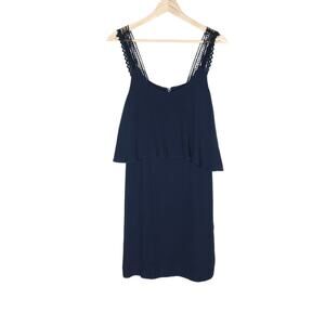 Maeve Anthropologie Tisana Shift Dress 0 Navy Blue Crochet Lace Strap Mini